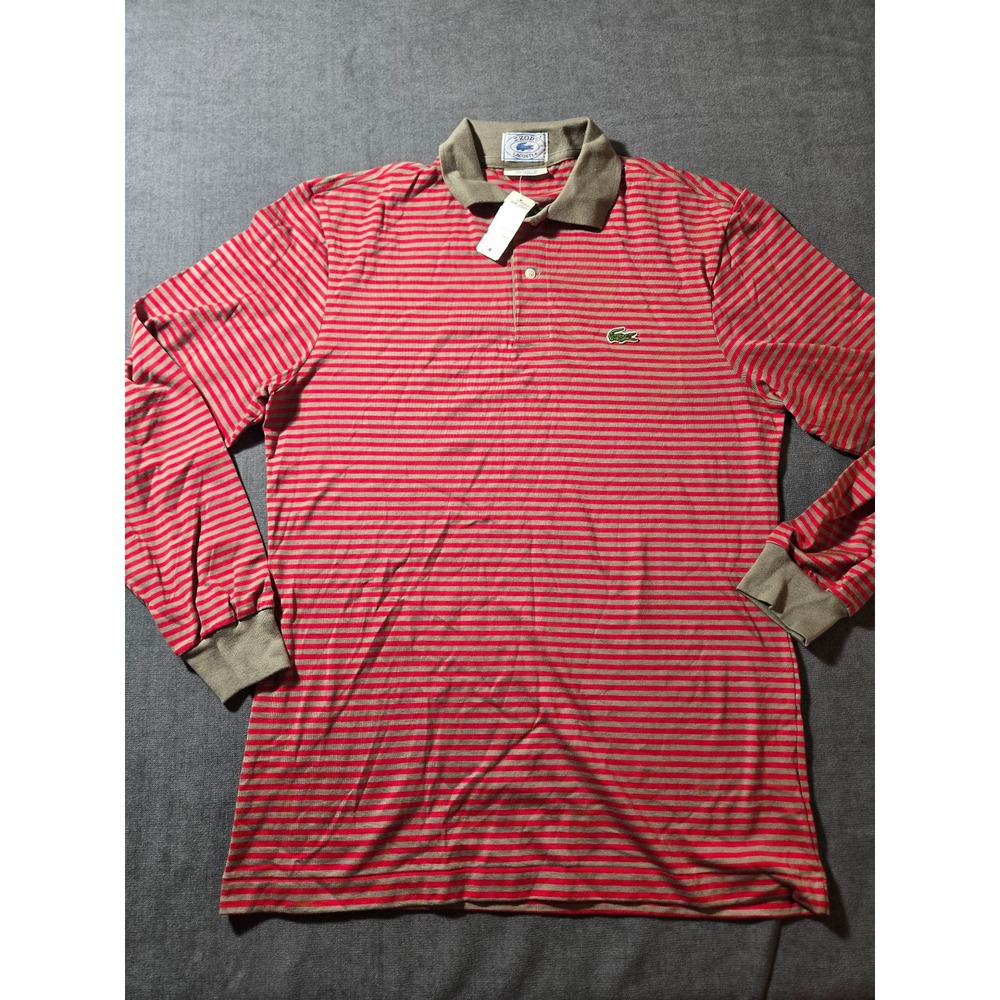 New intage IZOD Lacoste Polo Shirt Mens L Rugby Style Stripe Long Sleeve Japan